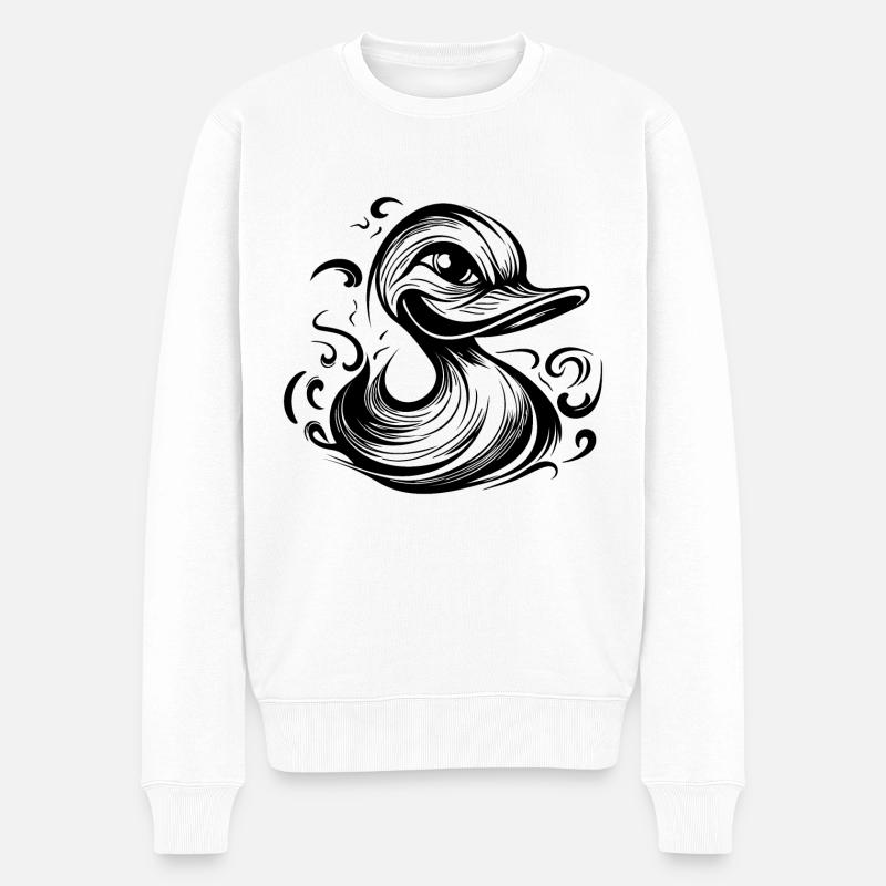Lustige grinsende Ente mit riesigem Schnabel - Männer Premium Bio Pullover - Weiß
