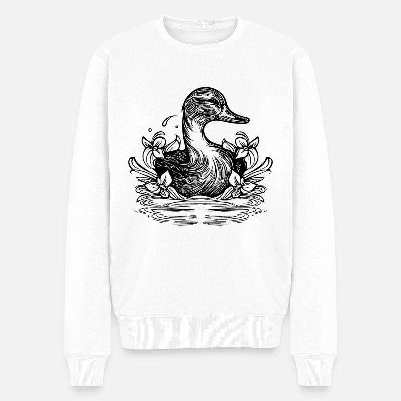 Niedliche Ente auf dem See mit Blumen - Männer Premium Bio Pullover - Weiß