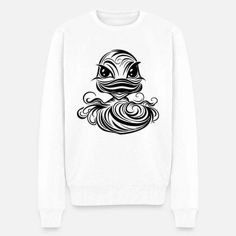 Linien Tattoo Style Ente mit großem Schnabel - Männer Premium Bio Pullover - Weiß