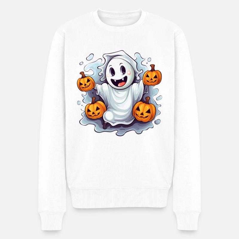 Lustiger Halloween Geist mit Kürbis Laternen - Männer Premium Bio Pullover - Weiß