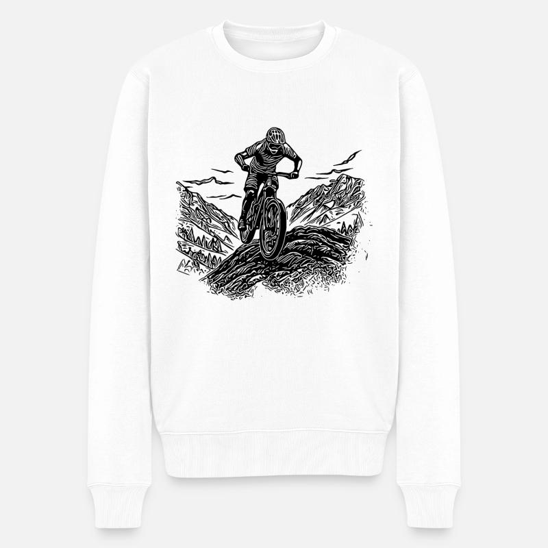 Einsamer Mountainbiker Bergfahrt - Männer Premium Bio Pullover - Weiß