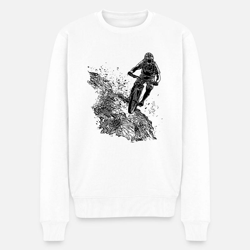 Mountainbiker Fahrrad Berg Schotter Abfahrt - Männer Premium Bio Pullover - Weiß