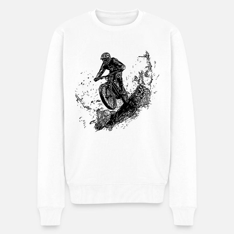 Regen Radfahrer Schlamm Wald Abfahrt - Männer Premium Bio Pullover - Weiß
