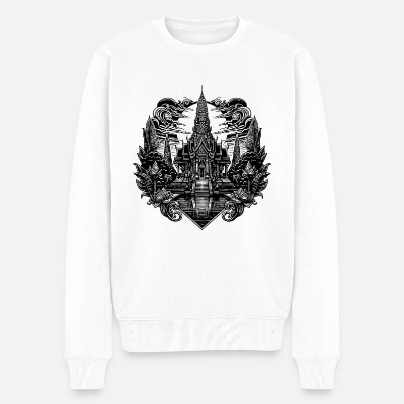 Mondschein hinter exotischem Thailand Tempel - Männer Premium Bio Pullover - Weiß
