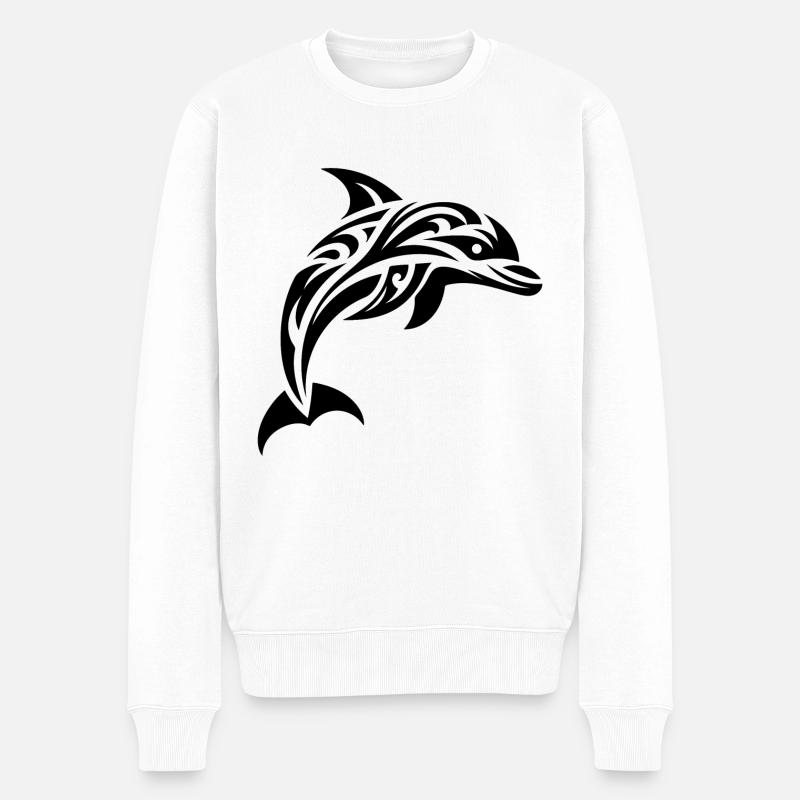 Springender süßer Tattoo Delfin - Männer Premium Bio Pullover - Weiß