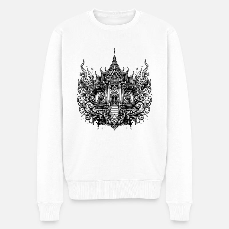 Klassischer landestypischer Thailand Tempel - Männer Premium Bio Pullover - Weiß