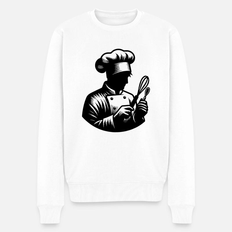 Bäcker Silhouette Portrait - Männer Premium Bio Pullover - Weiß