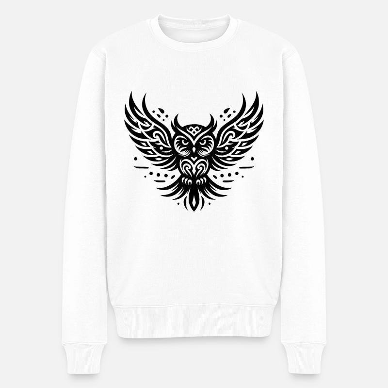 Fliegende Eule im Tattoo Style - Männer Premium Bio Pullover - Weiß
