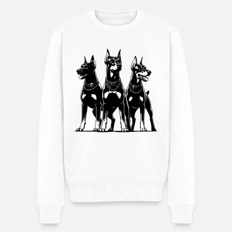 Drei elegante wachsame Dobermänner Hunde - Männer Premium Bio Pullover - Weiß