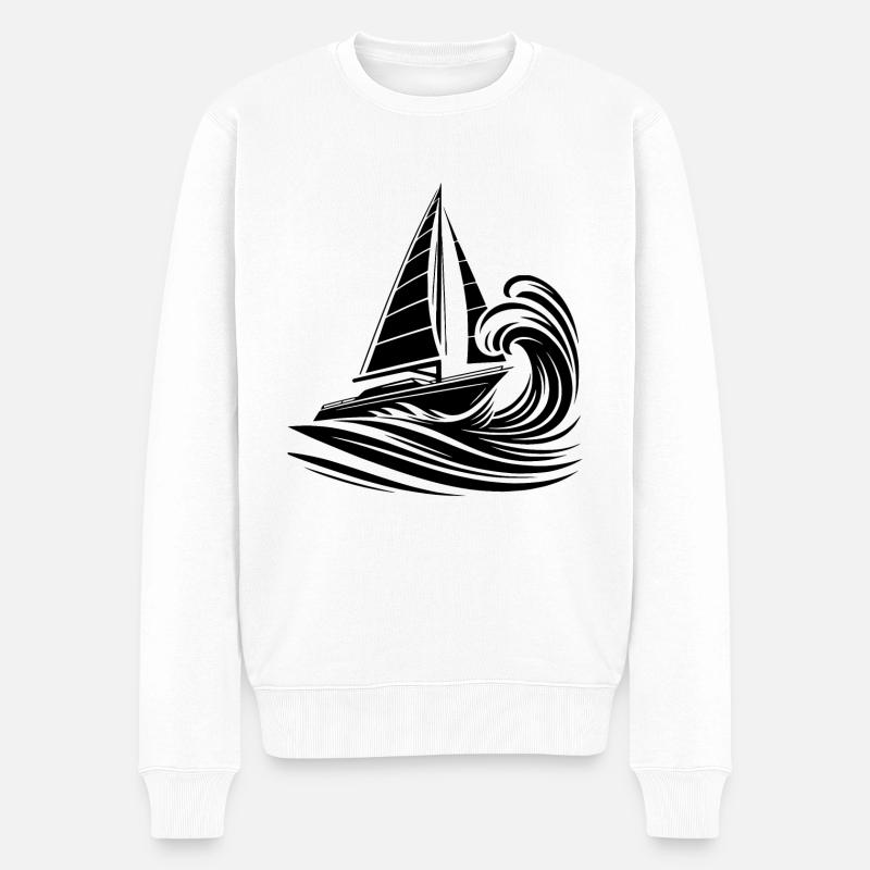 Schnelles Segelboot bei Wellengang - Männer Premium Bio Pullover - Weiß