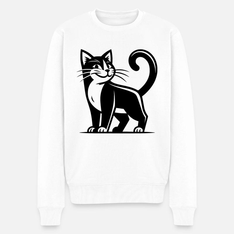 Hauskatze mit lustigem Klugscheißer Blick - Männer Premium Bio Pullover - Weiß