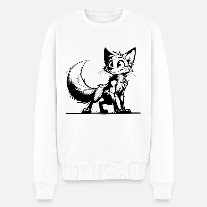 Sympathisch schlauer Fuchs Strich Zeichnung - Männer Premium Bio Pullover - Weiß