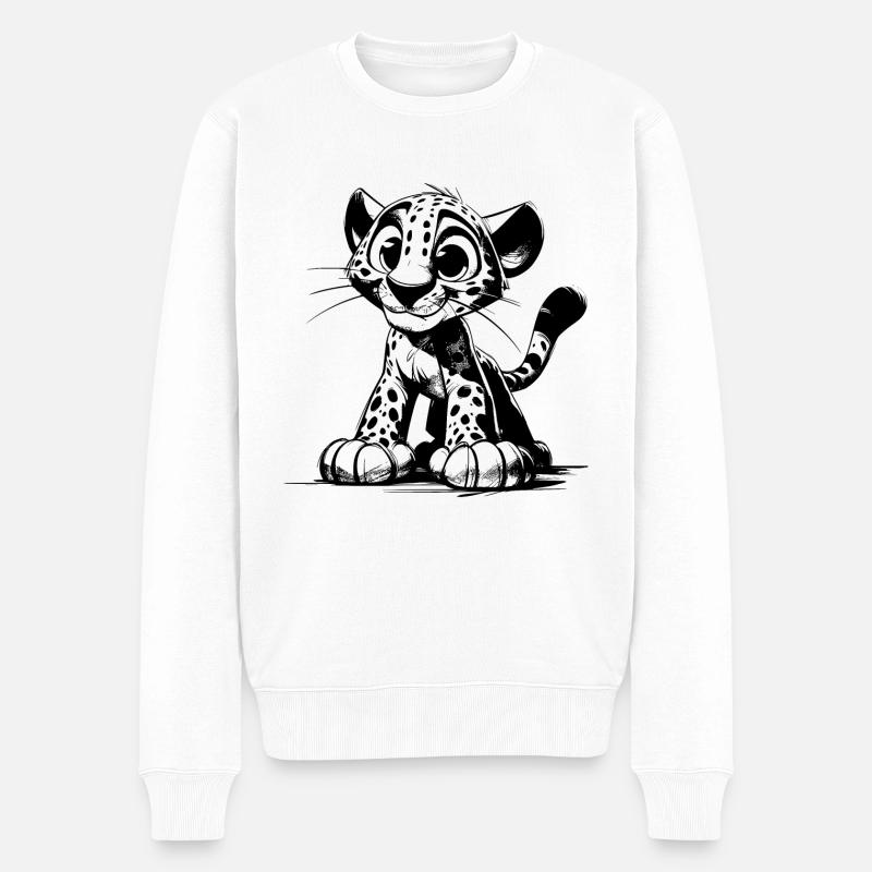 Witzige Kinder Leopard Zeichnung - Männer Premium Bio Pullover - Weiß