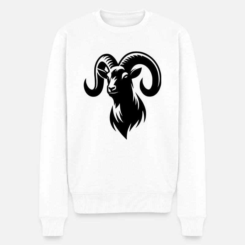 bouc avec d’énormes cornes - Pull Premium bio Homme - blanc