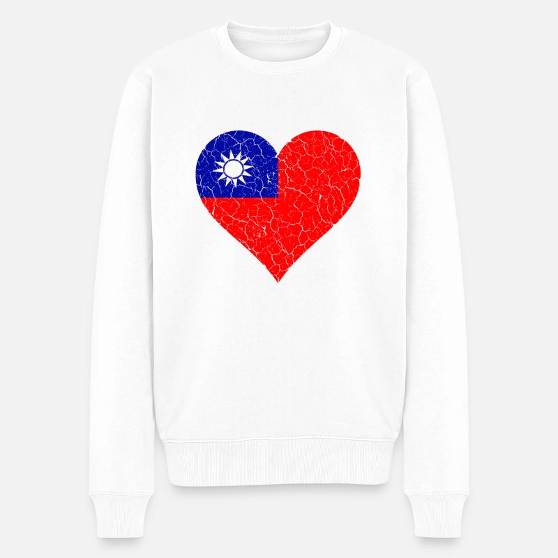 Taiwan Herz - Männer Premium Bio Pullover - Weiß