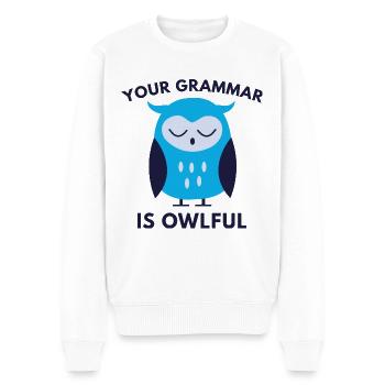 Ihre Grammatik ist eulenvoll - Männer Premium Bio Pullover - Weiß - Vorne - Thijin (182cm)