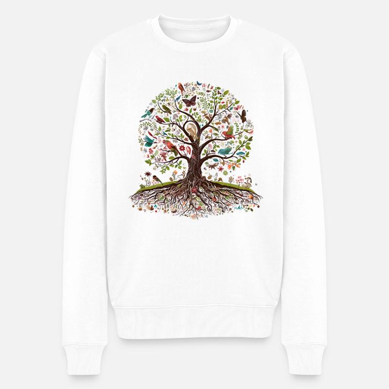 Lebendiger Lebensbaum - Männer Premium Bio Pullover - Weiß