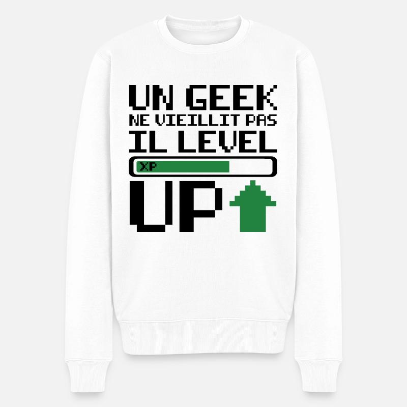 Un geek ne vieillit pas il level up - Pull Premium bio Homme - blanc