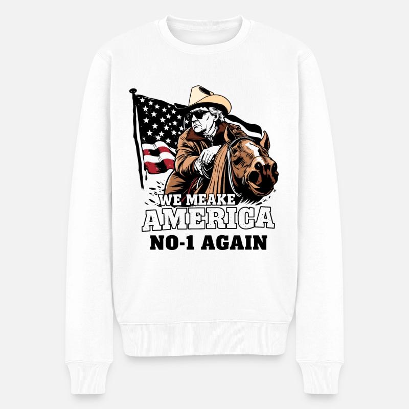 Amerika Cowboy - Männer Premium Bio Pullover - Weiß