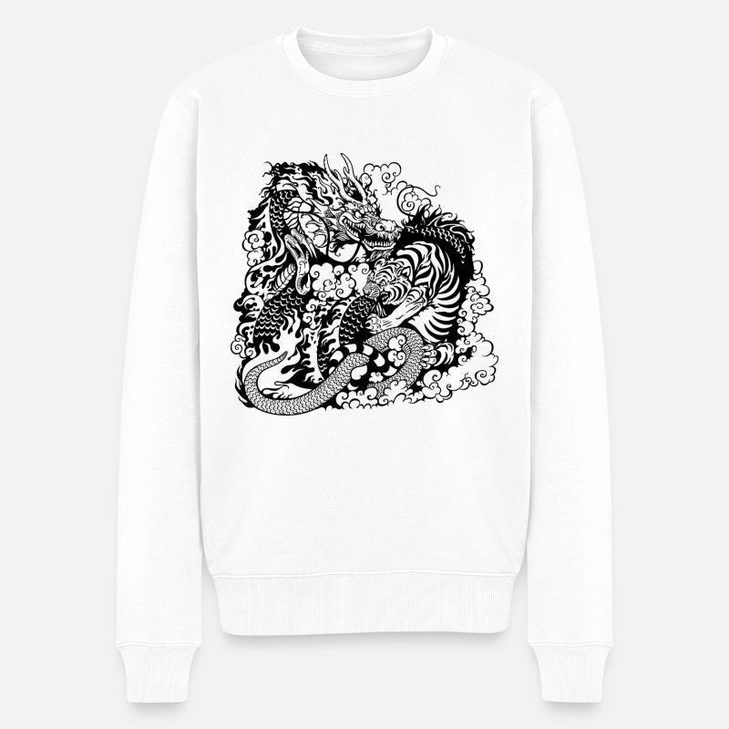Drache gegen Tiger - Männer Premium Bio Pullover - Weiß