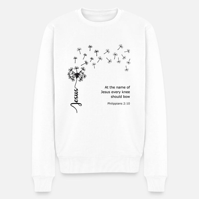 Jesus Löwenzahn Christliches Design Philipper 2,10 - Männer Premium Bio Pullover - Weiß