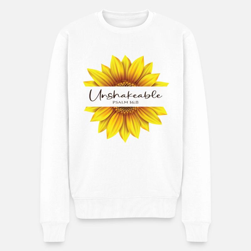 Christliches Sonnenblumendesign Ich bin unerschütterlicher Psalm - Männer Premium Bio Pullover - Weiß