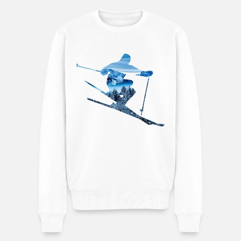 Skifahrer Bergmuster - Männer Premium Bio Pullover - Weiß