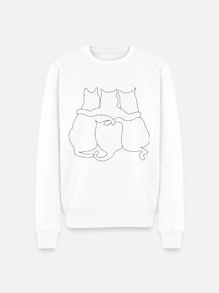 3 Katzen zusammen| Katzen Strichzeichnung - Männer Premium Bio Pullover - Weiß