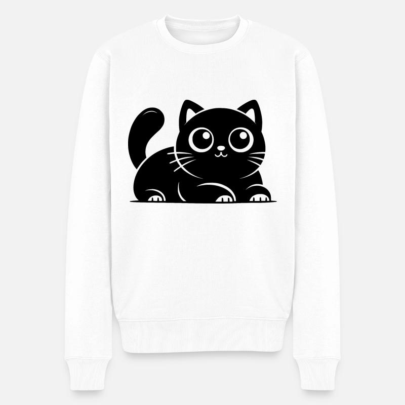 Süsse Glückskatze Katzen Zeichnung - Männer Premium Bio Pullover - Weiß