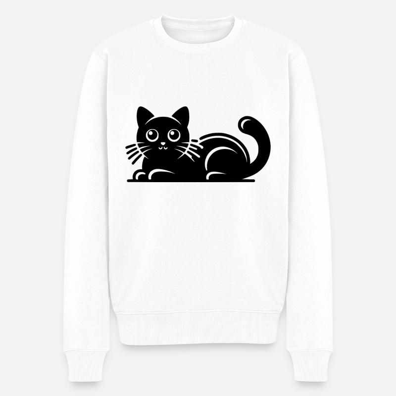 Niedliche Katze Zeichnung - Männer Premium Bio Pullover - Weiß