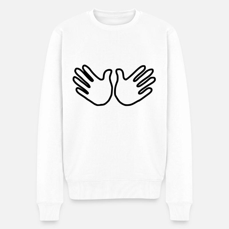 Emoji Hand Open Sketch Noir - Pull Premium bio Homme - blanc