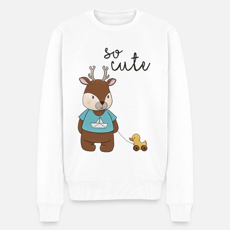 So Cute – Reh mit Entchen 🦌💛 - Männer Premium Bio Pullover - Weiß