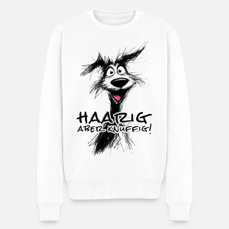 Lustige Hund Skizze –Haarig aber knuffig - Männer Premium Bio Pullover - Weiß