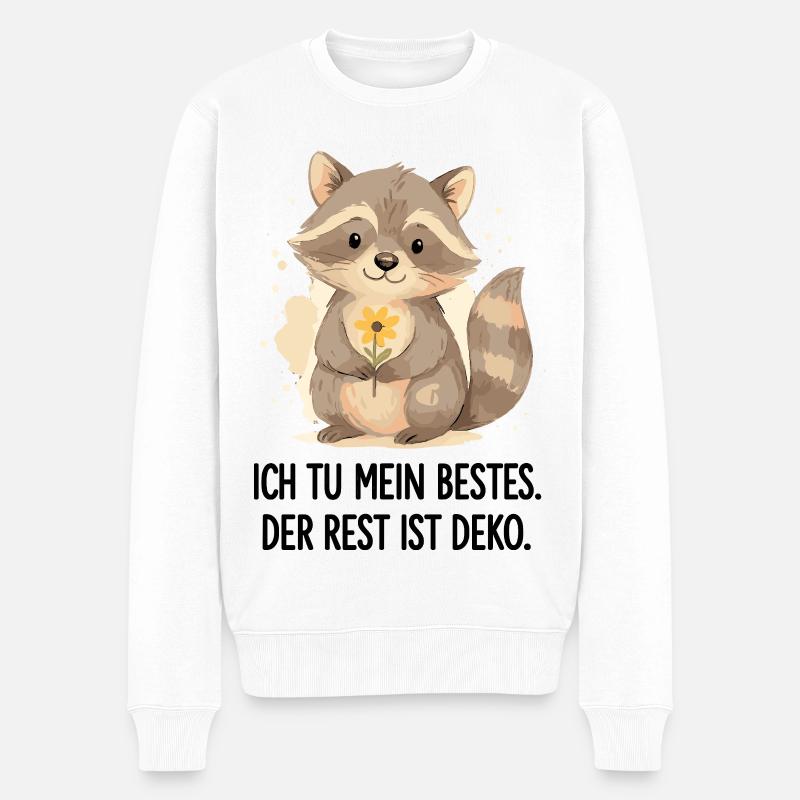 Waschbär mit Blume – Sanft - Männer Premium Bio Pullover - Weiß