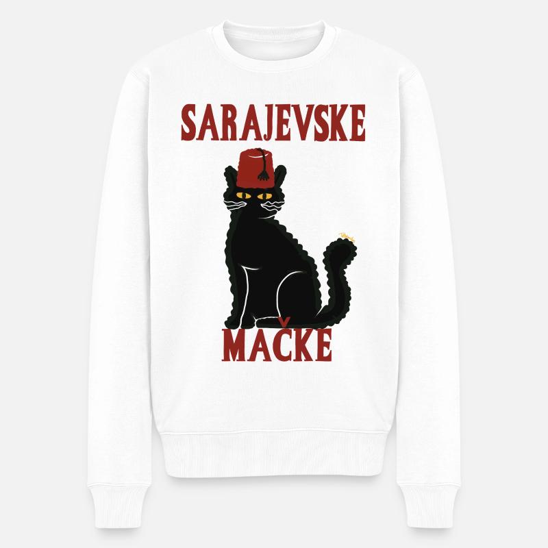 Katze Sarajevo Fez - Männer Premium Bio Pullover - Weiß