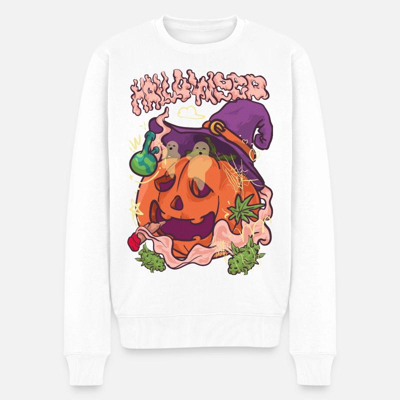 Halloweed – Der chillige Kürbiskönig - Männer Premium Bio Pullover - Weiß