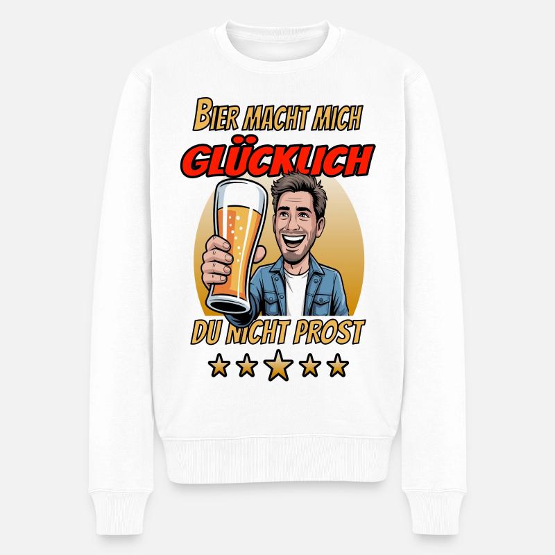 Bier macht mich glücklich Prost - Männer Premium Bio Pullover - Weiß