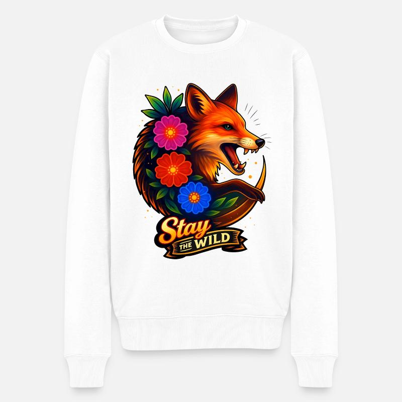 Renard aux fleurs Reste sauvage - Pull Premium bio Homme - blanc