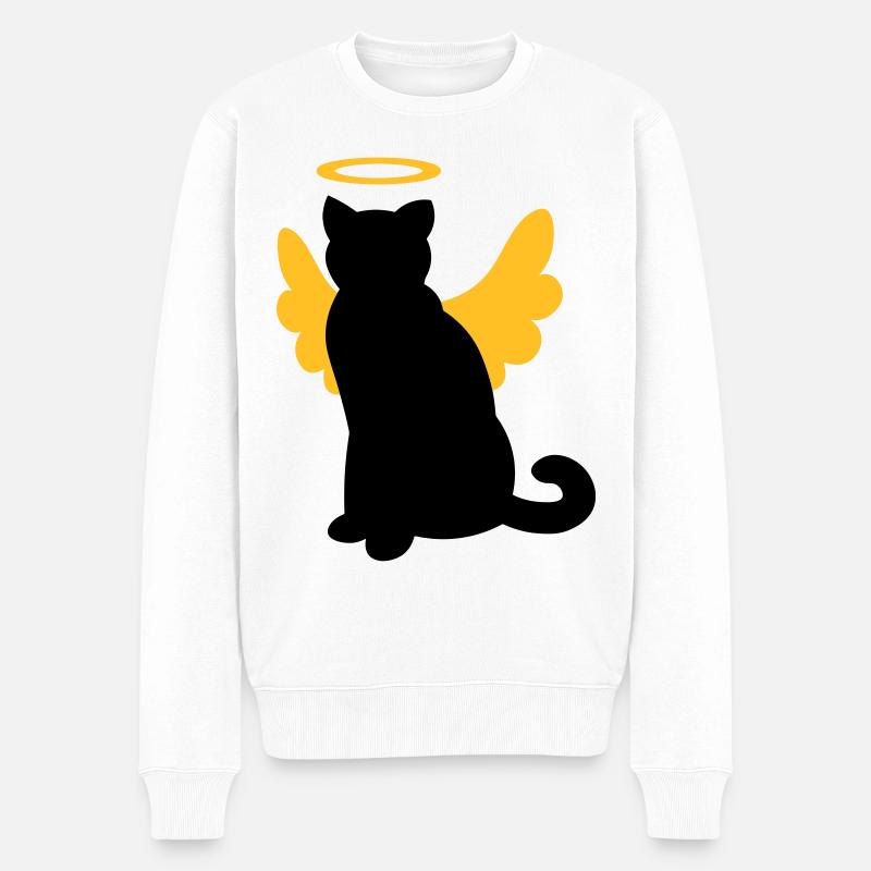 Katze mit Engelsflügel und Heiligenschein - Männer Premium Bio Pullover - Weiß