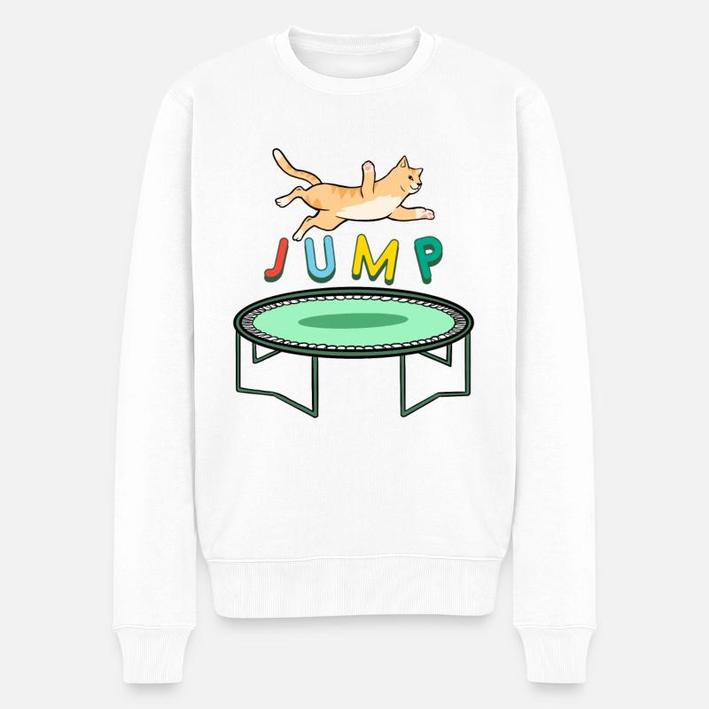 Cat Jump High Sport Trampolin - Männer Premium Bio Pullover - Weiß