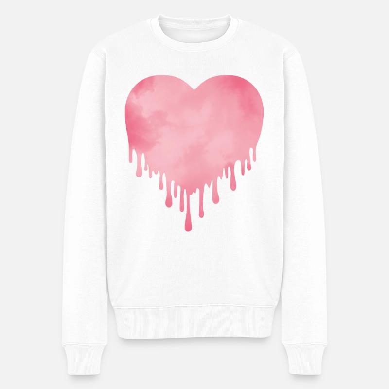 Tropfendes rosa Herz - Männer Premium Bio Pullover - Weiß