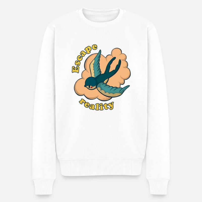 Entfliehen Sie der Realität Vintage Swallow und Cloud - Männer Premium Bio Pullover - Weiß