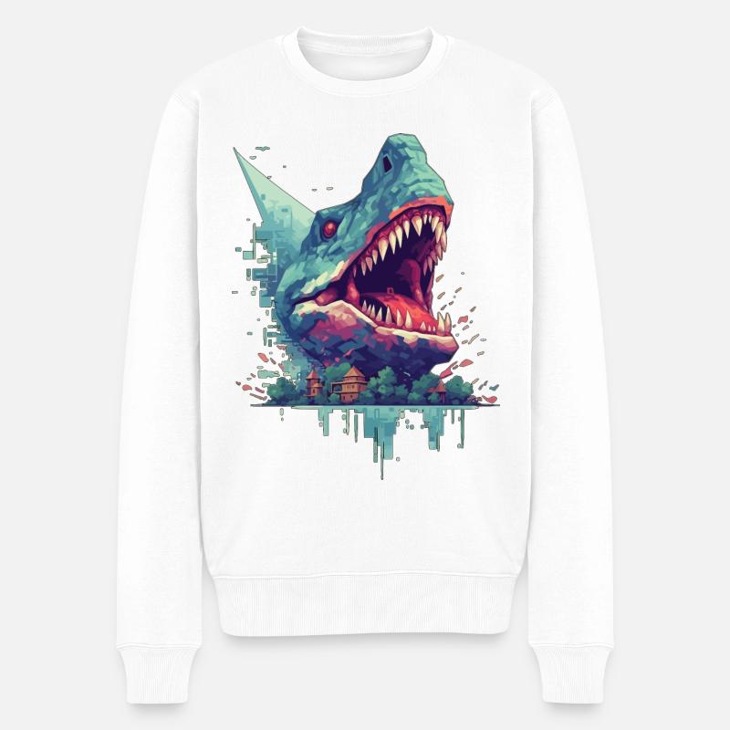 Pixel Dino Dinosaur Gamer Design - Pull Premium bio Homme - blanc