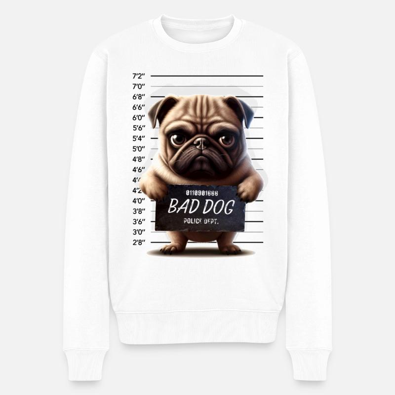 Bad PUG Dog at Police Dept. Böses Möpschen - Männer Premium Bio Pullover - Weiß