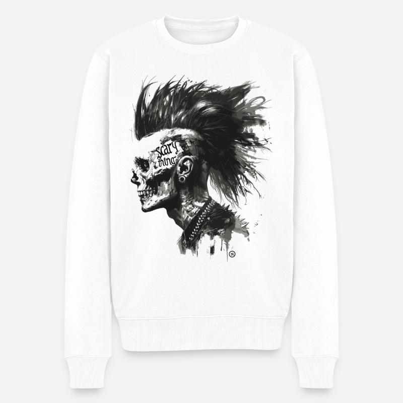 Scary Things - Skull Totenkopf - Männer Premium Bio Pullover - Weiß