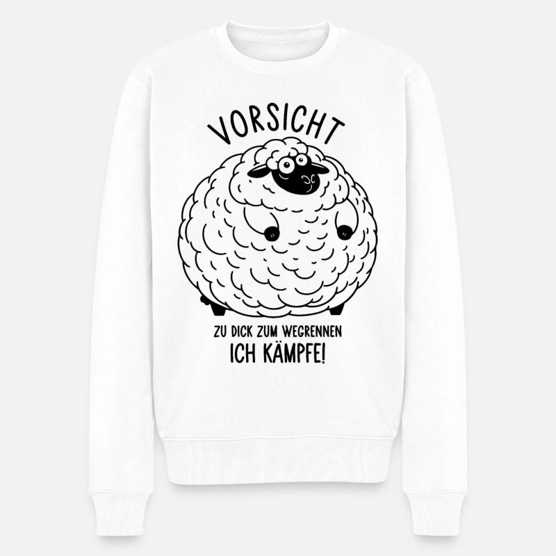 Schaf - Vorsicht zu dick zum wegrennen Ich kämpfe - Männer Premium Bio Pullover - Weiß