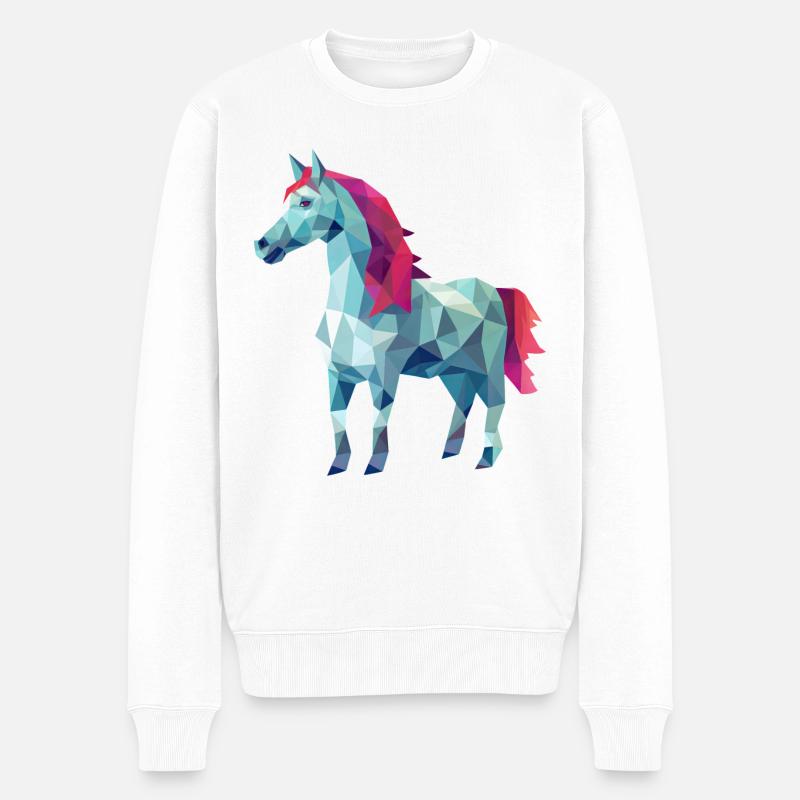 Cheval blanc en design d’art polygonal rose - Pull Premium bio Homme - blanc