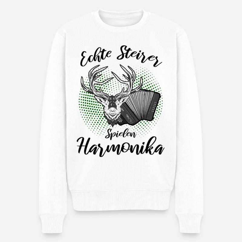 Echte Steirer spielen Harmonika Hirsch Steirische - Männer Premium Bio Pullover - Weiß