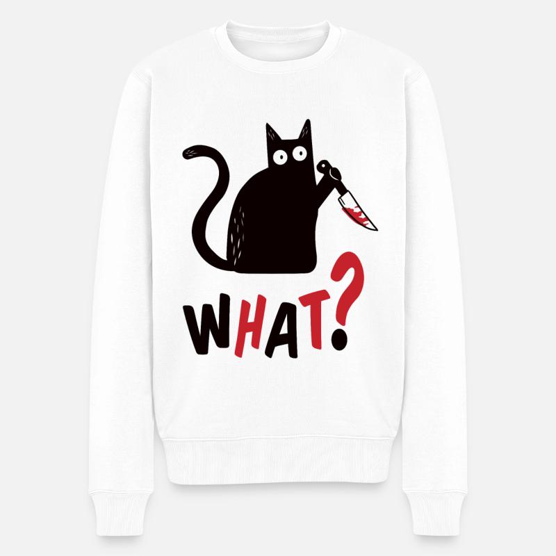 mörderische Katze mit Messer was? - Männer Premium Bio Pullover - Weiß