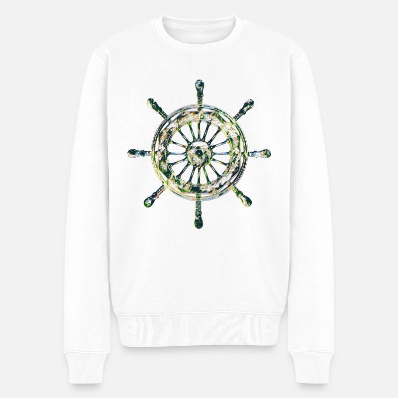 Schrauben-Steuerrad (algengrün) - Männer Premium Bio Pullover - Weiß